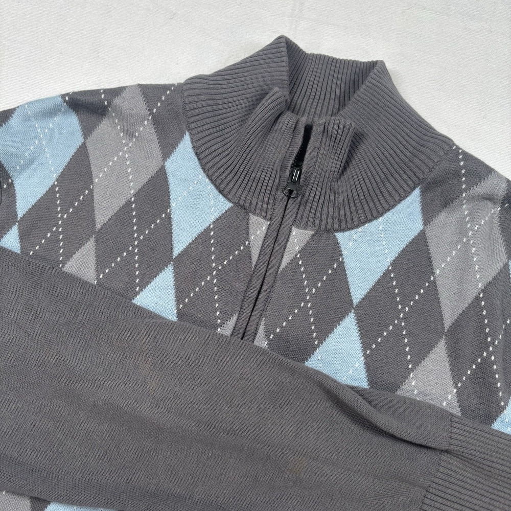 Carbon‎ Men's Quarter Zip Argyle 100% Cotton Sweater Size XL